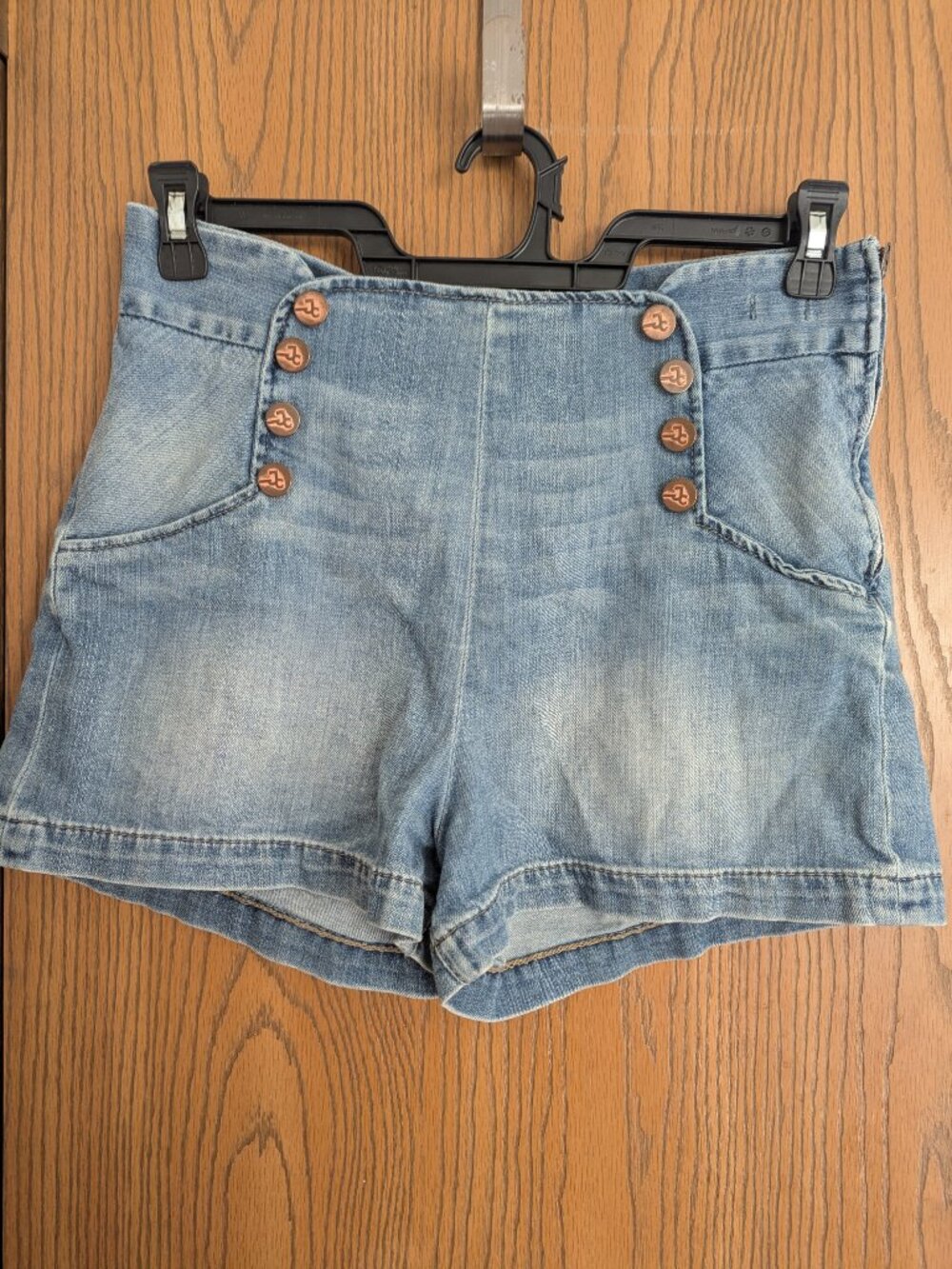 J & Company Denim Blue Jean Shorts Medium Wash Y2K Button Side Zip Stretch 30
